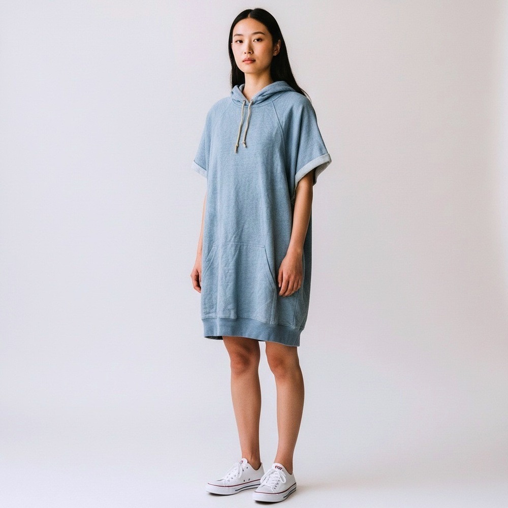 Alexander Wang Short Sleeve Hoodie Dress‎ Blue Cotton Casual Lounge Size M
